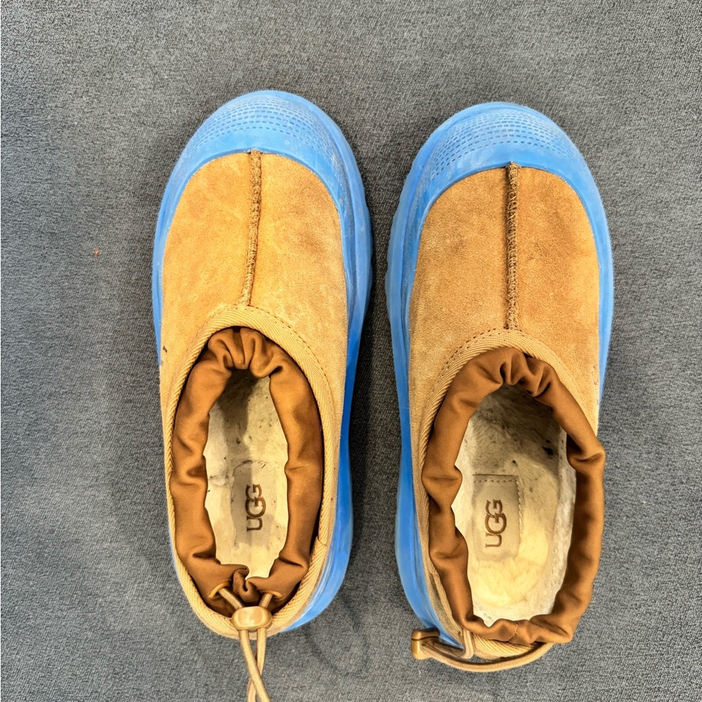 UGG Kids Brown Suede Slip-On Shoes with Blue Soles